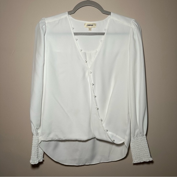 L'AGENCE Ivory Enzo Cross Front Blouse Smocked Cuffs Size XXS - Picture 2 of 16
